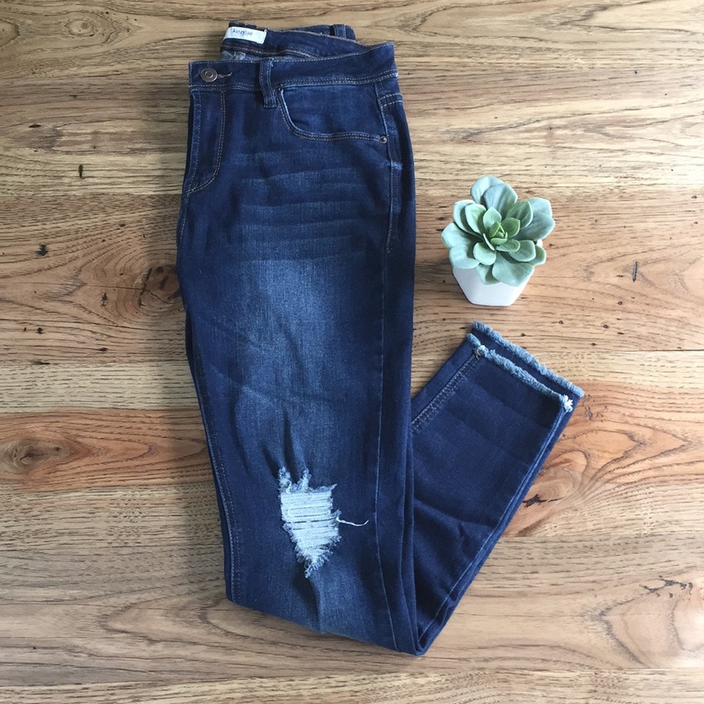 Kenzie Dark Wash Skinny Jeans with Raw Hem